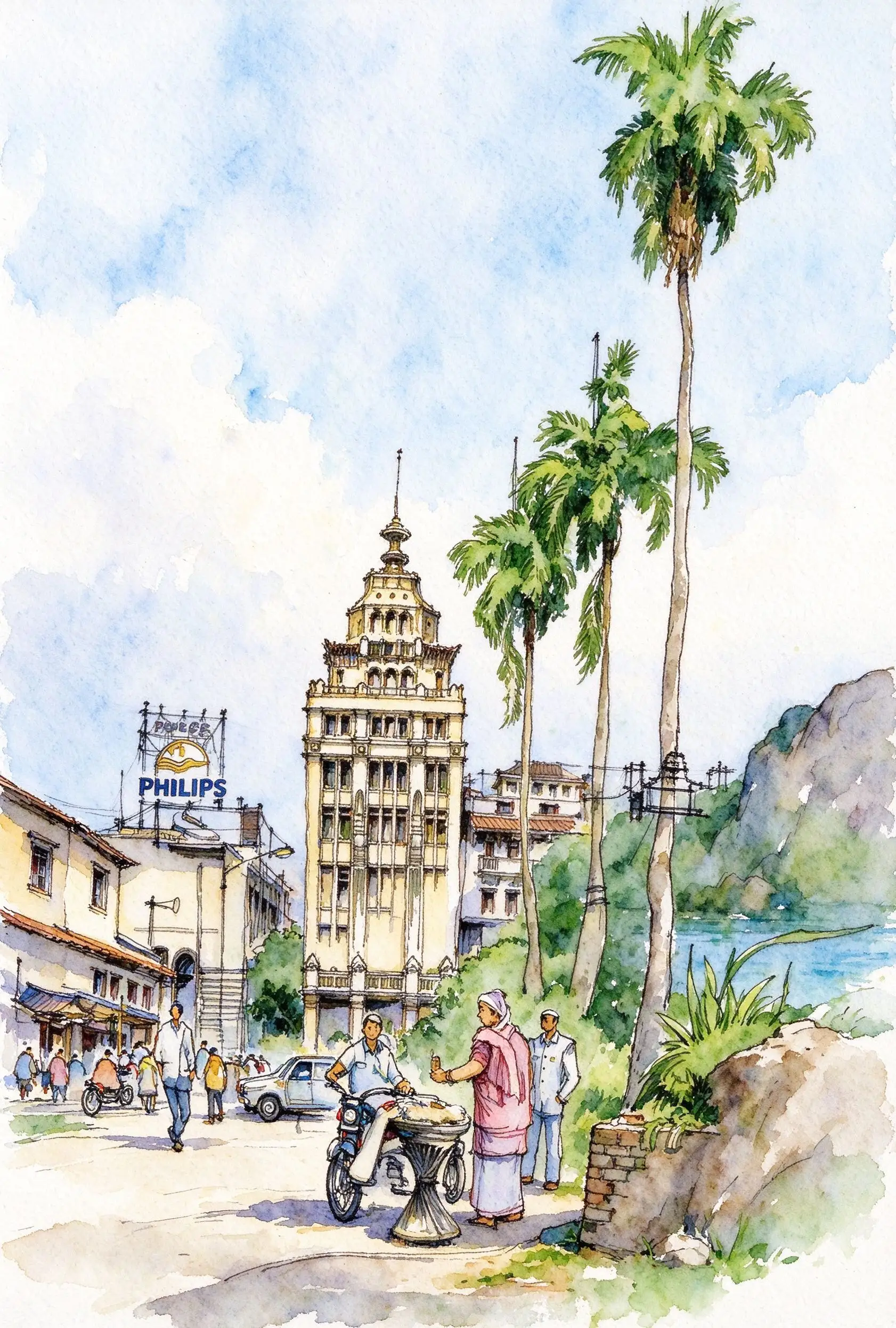 水彩_印度钟楼街景.webp