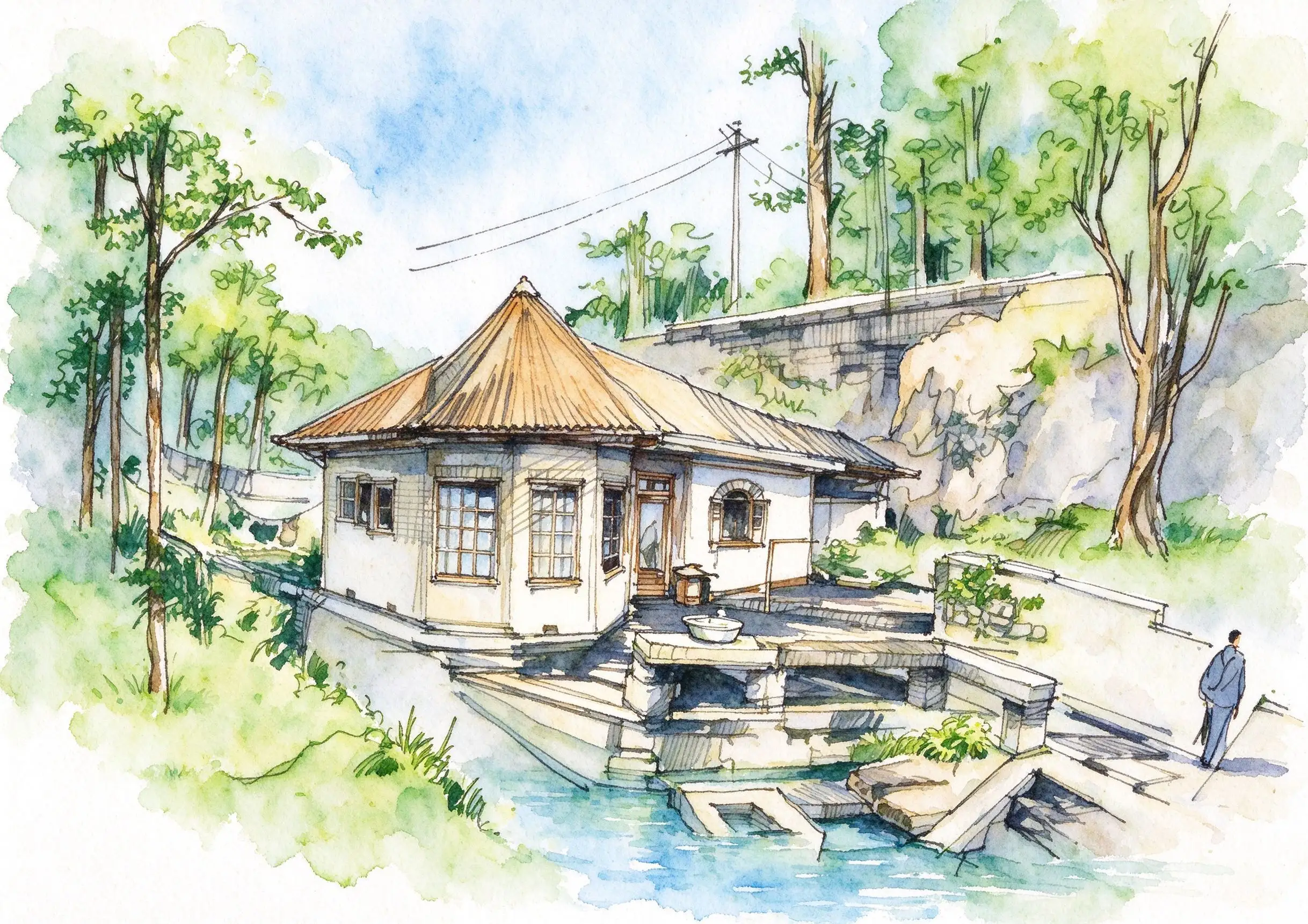水彩_尖顶小屋林间台阶.webp