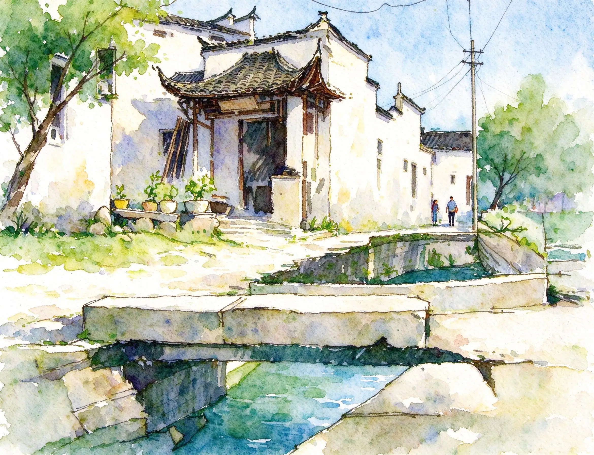 水彩_徽派马头墙民居门楼.webp