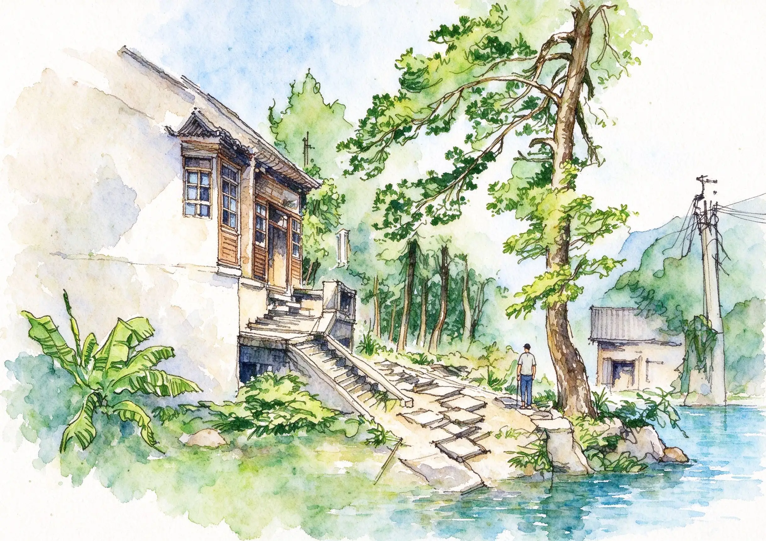水彩_松林石阶小径.webp