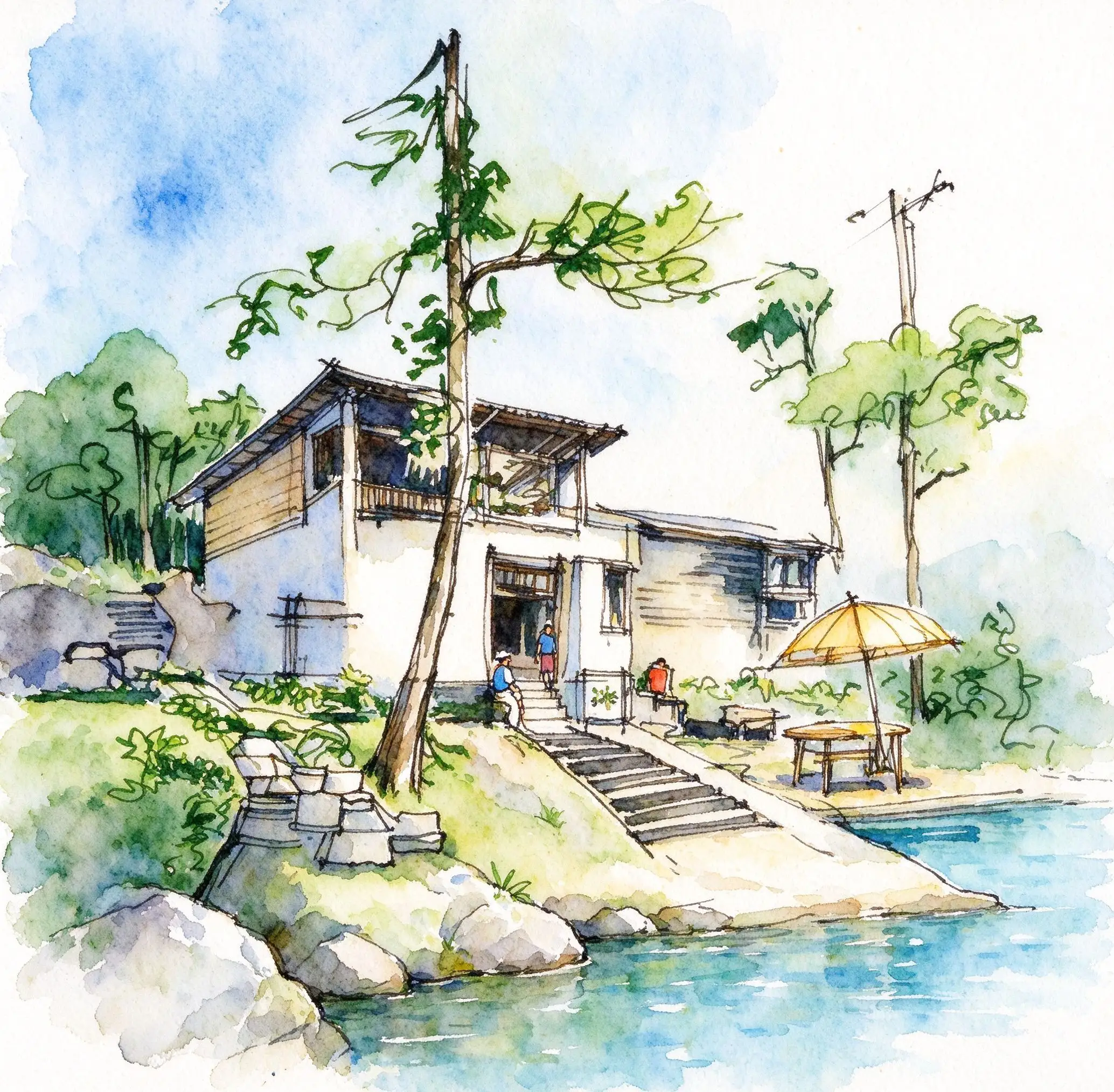 水彩_林间廊架餐吧.webp