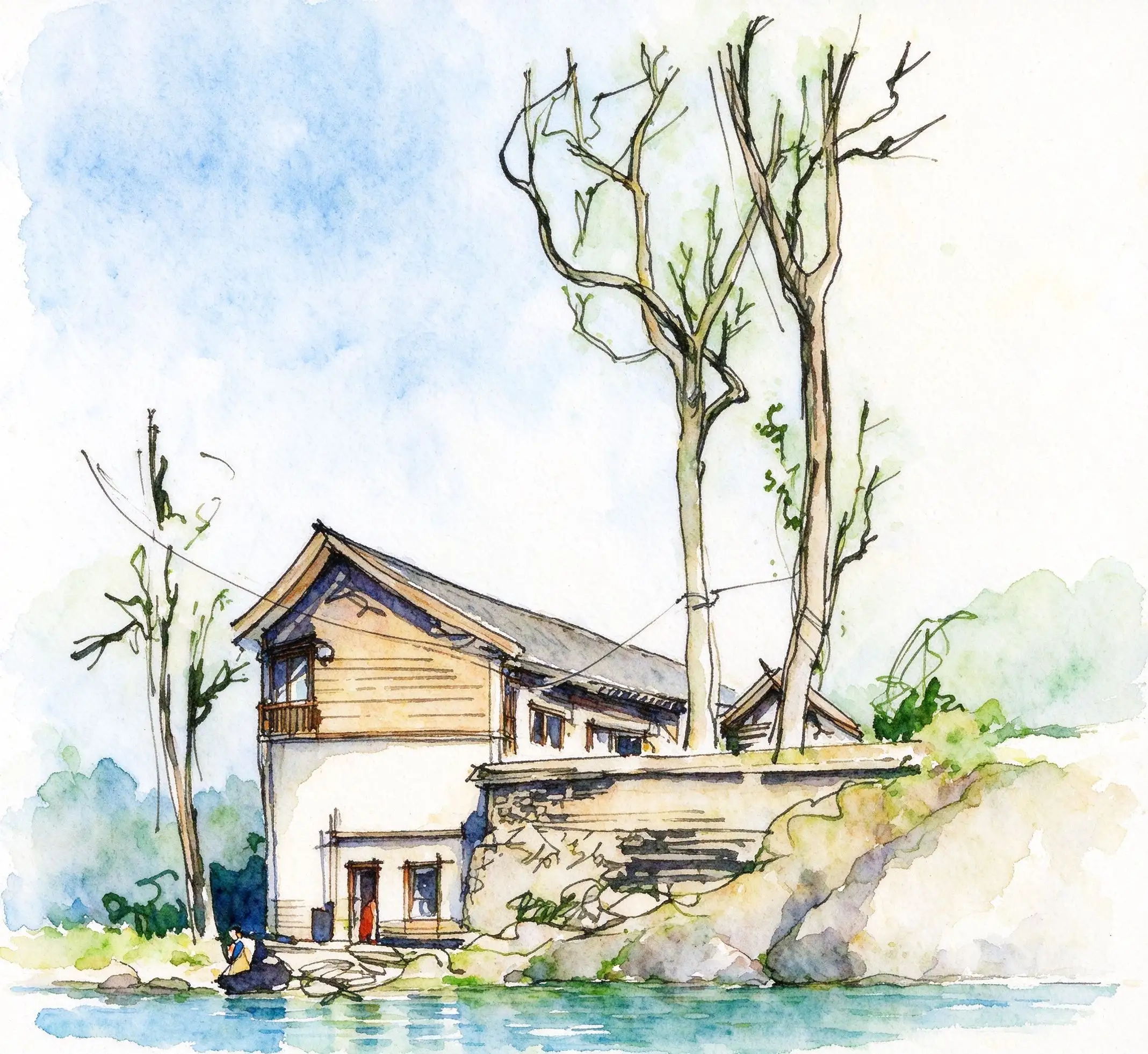 水彩_枯树旁山居小屋.webp
