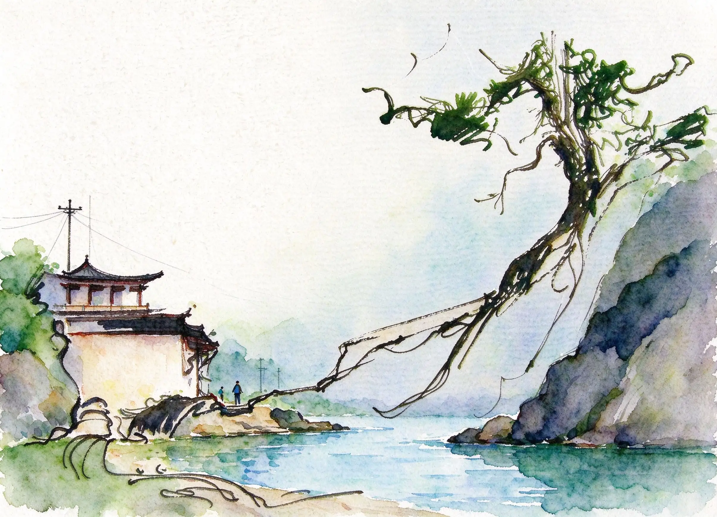 水彩_树根盆景石桌.webp