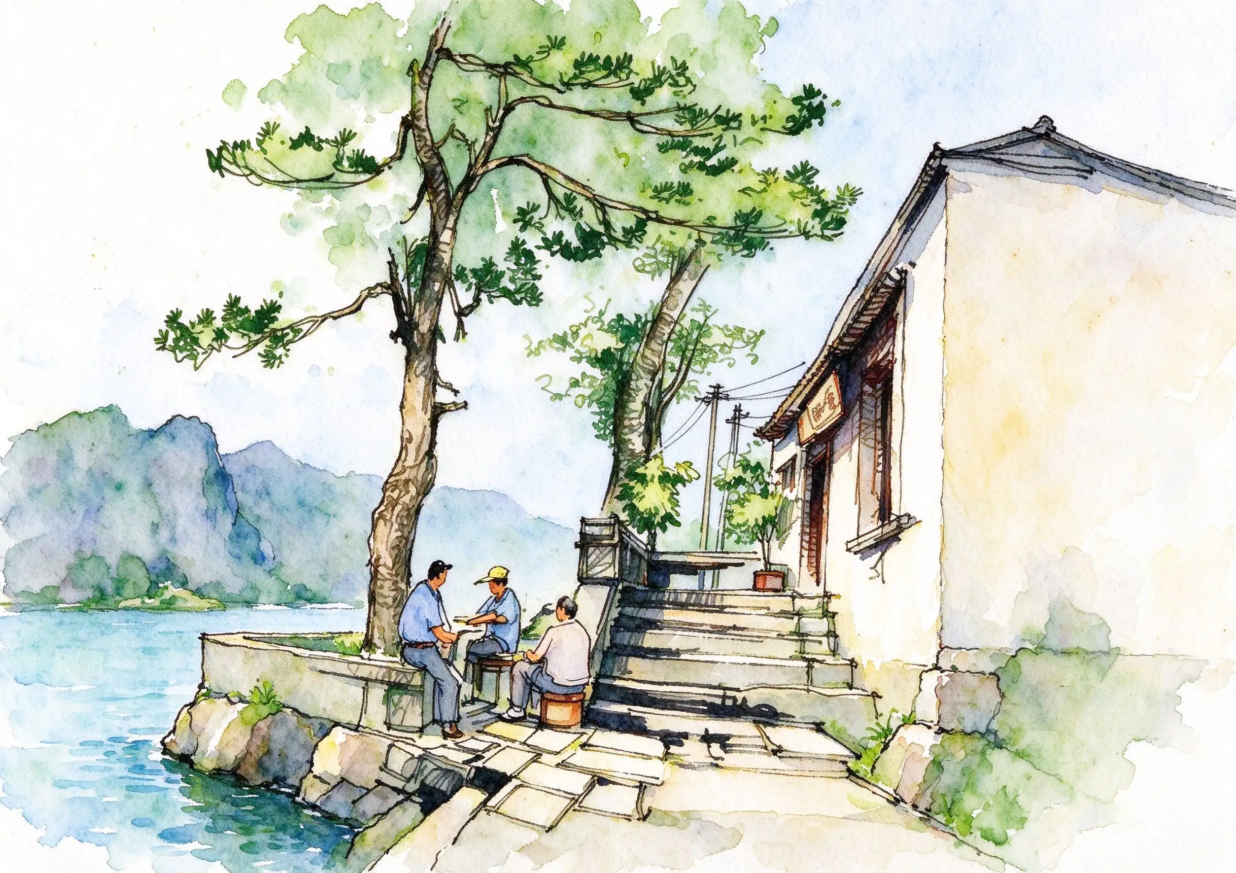 水彩_江岸石阶民居.webp