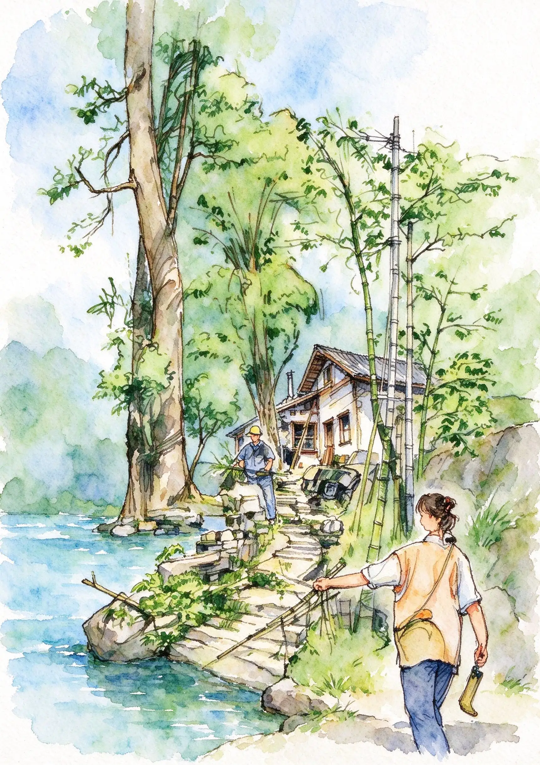 水彩_竹林溪边山道.webp