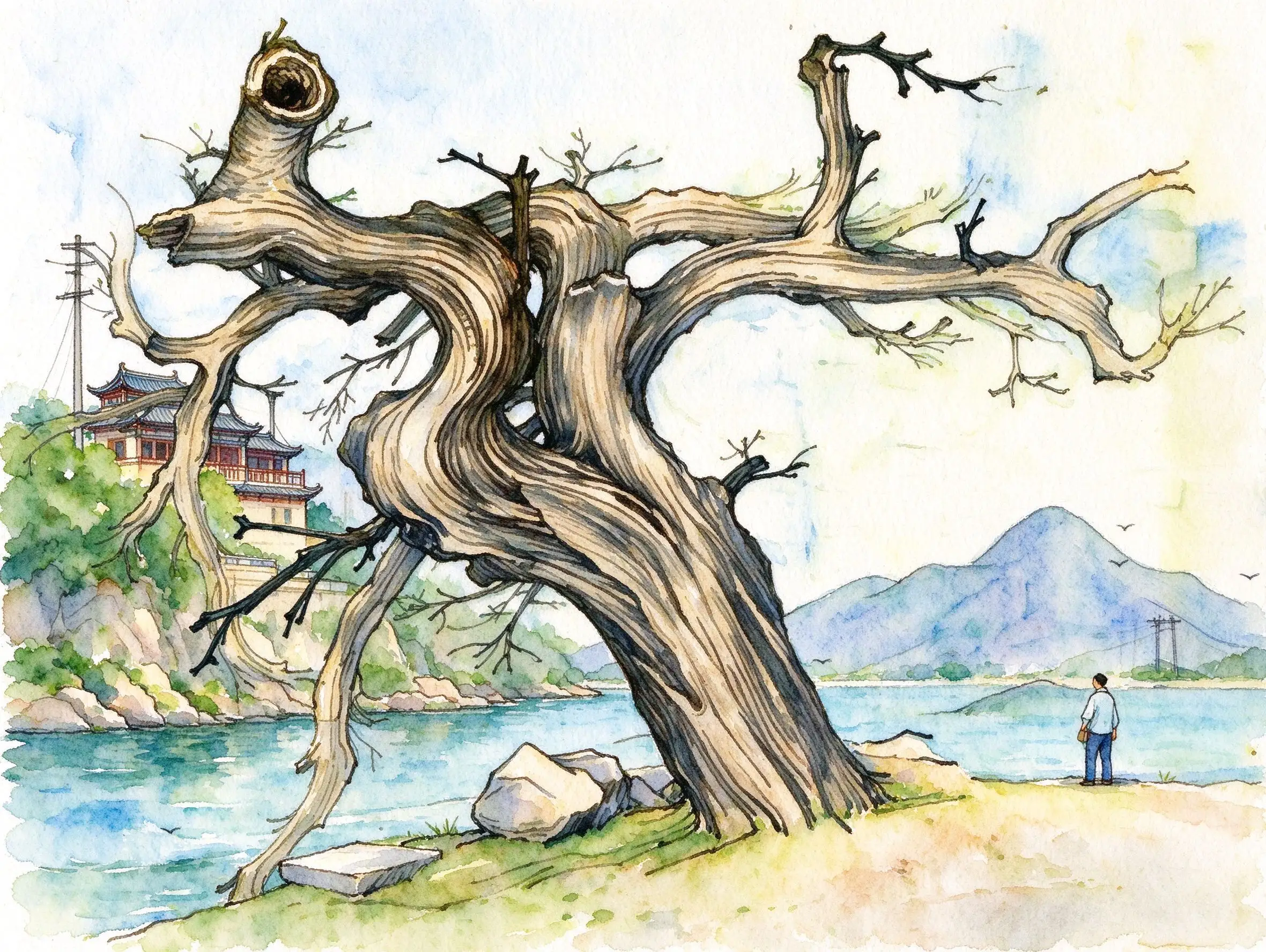 水彩_苍劲枯树江畔.webp