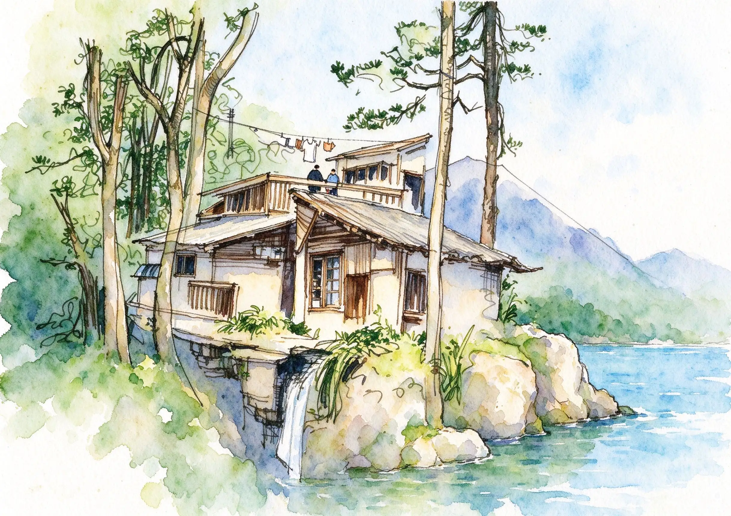 水彩_苍松山溪层叠屋.webp