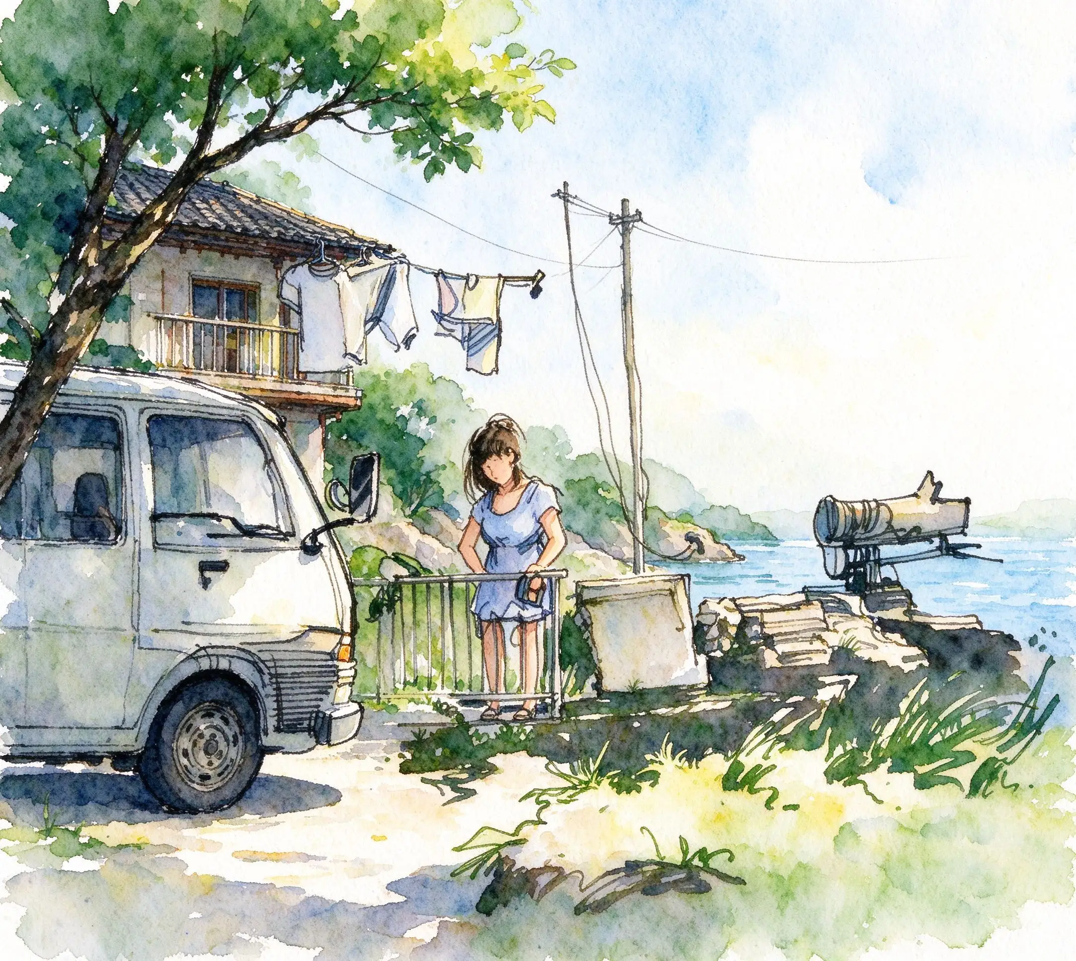 水彩_路边卡车晾衣妇人.webp