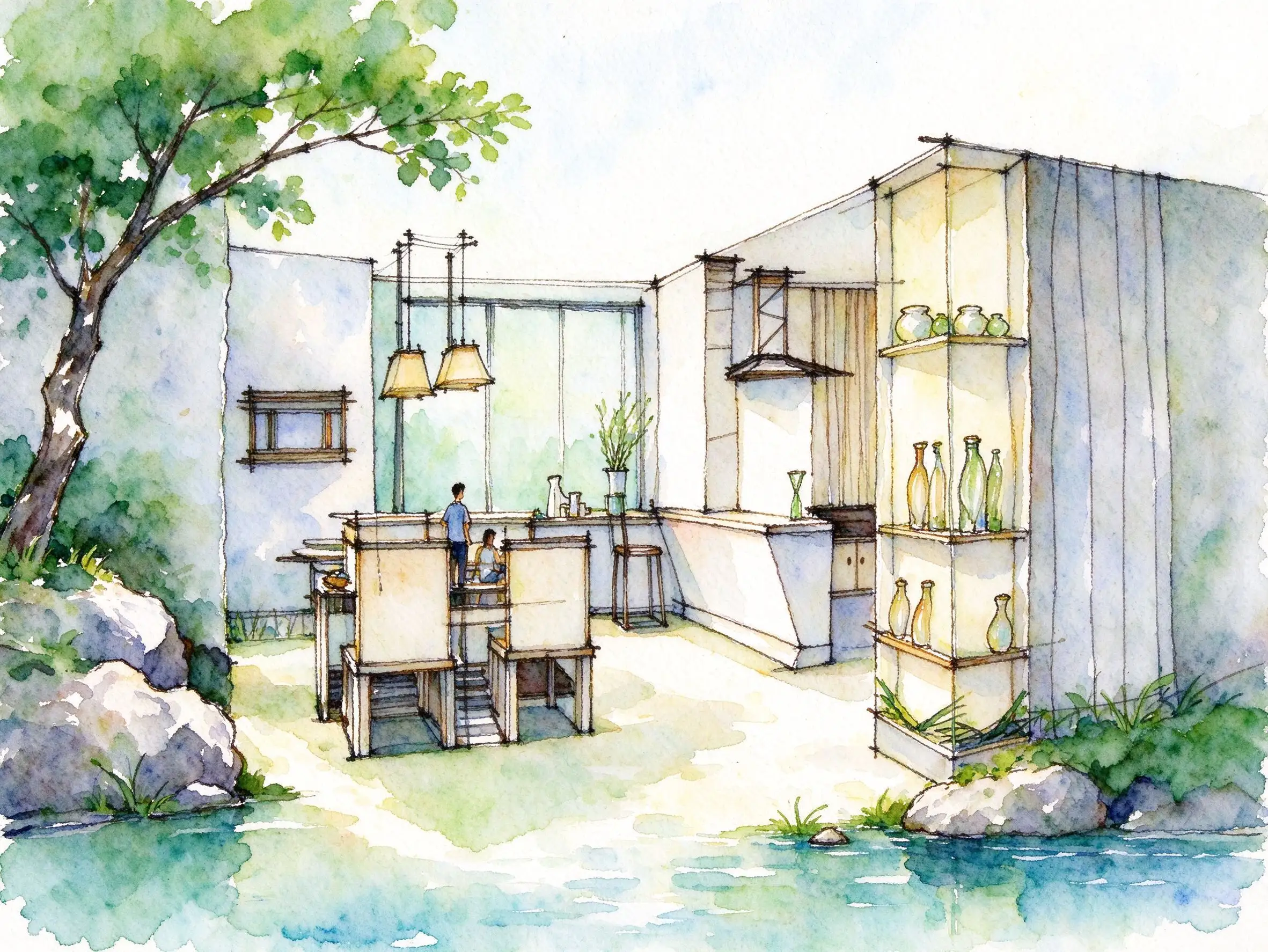 水彩_餐厅厨房室内手稿.webp