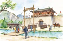水彩_古城门城楼阅兵