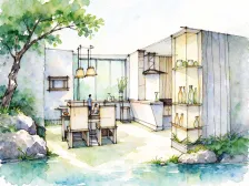 水彩_餐厅厨房室内手稿