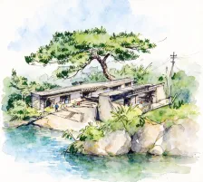 水彩_庐山松荫亭阁