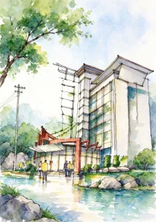 水彩_现代高层办公楼