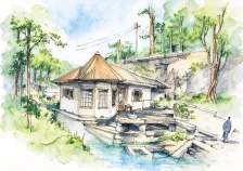水彩_尖顶小屋林间台阶