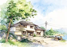 水彩_两层临路商铺