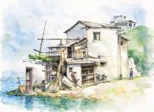 水彩_老城层叠民居
