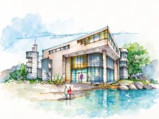 水彩_转角现代建筑