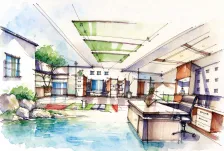 水彩_开放办公室空间