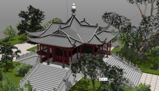 复杂屋顶的殿堂，中国古典，1层