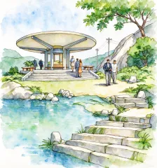 水彩_圆形山顶凉亭