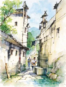 水彩_安徽歙县民居巷弄